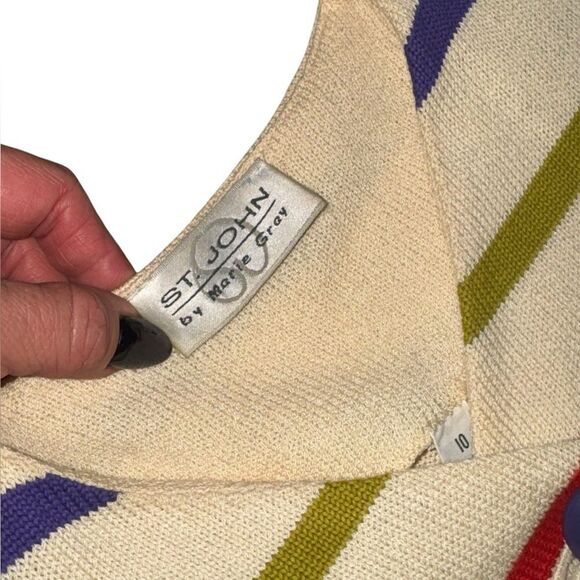 ST JOHN button up cream & colorful striped button up long sleeve cardigan sz 10 - Picture 5 of 7